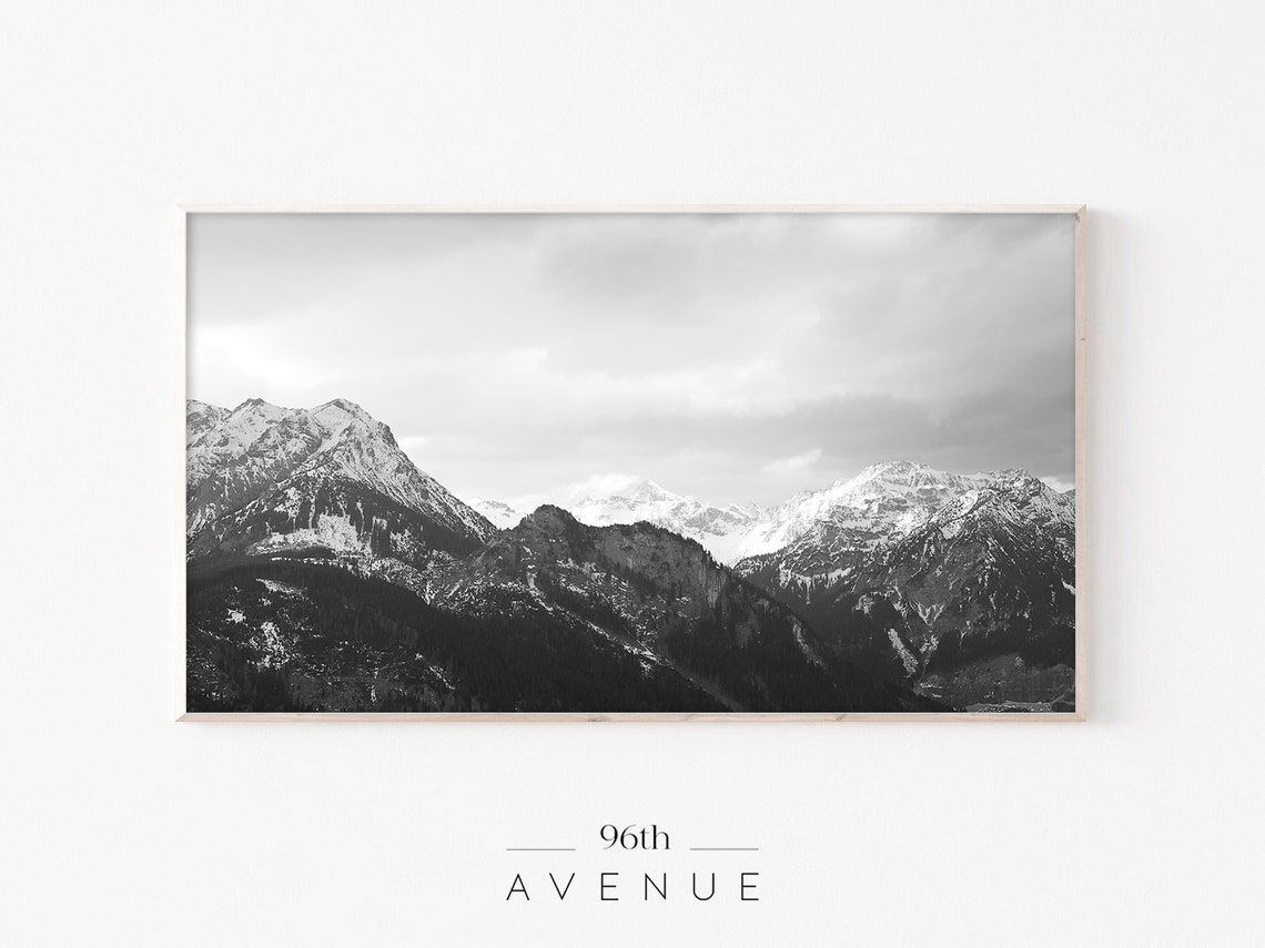 Snowy Mountain Peaks Black and White Minimalist Landscape Poster