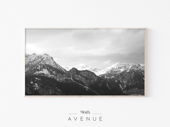 Snowy Mountain Peaks Black and White Minimalist Landscape Poster