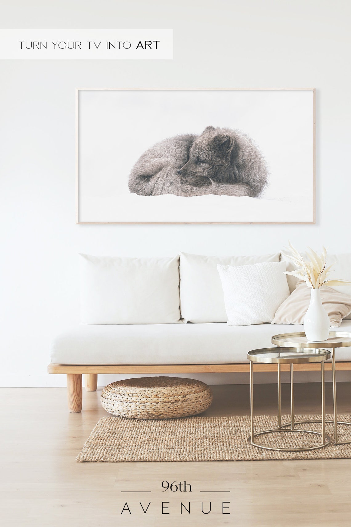 Sleeping Arctic Fox Curled Up in Snow Minimalist Winter Poster - Image 2