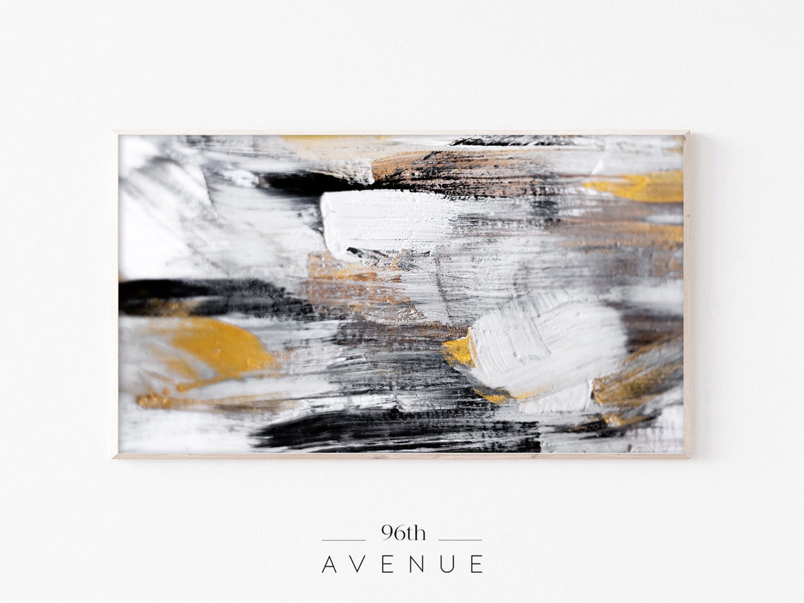 Black White Gold Abstract Painting Bold Brushstroke Modern Art Poster