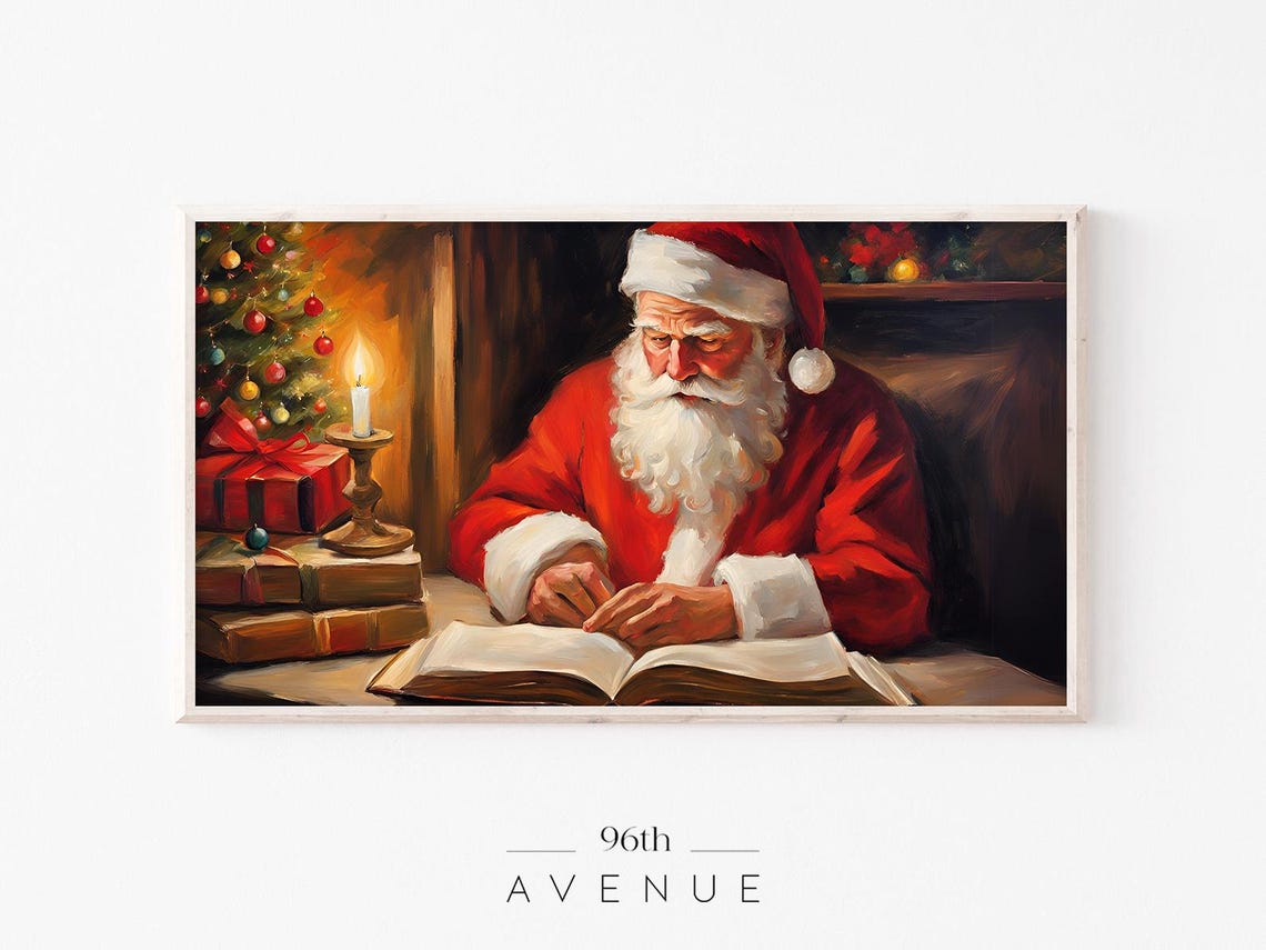 Christmas Santa Frame Tv Art Cozy Holiday Scene Santa Claus Tv Art Winter Oil Painting Tv Screensaver 1034tv