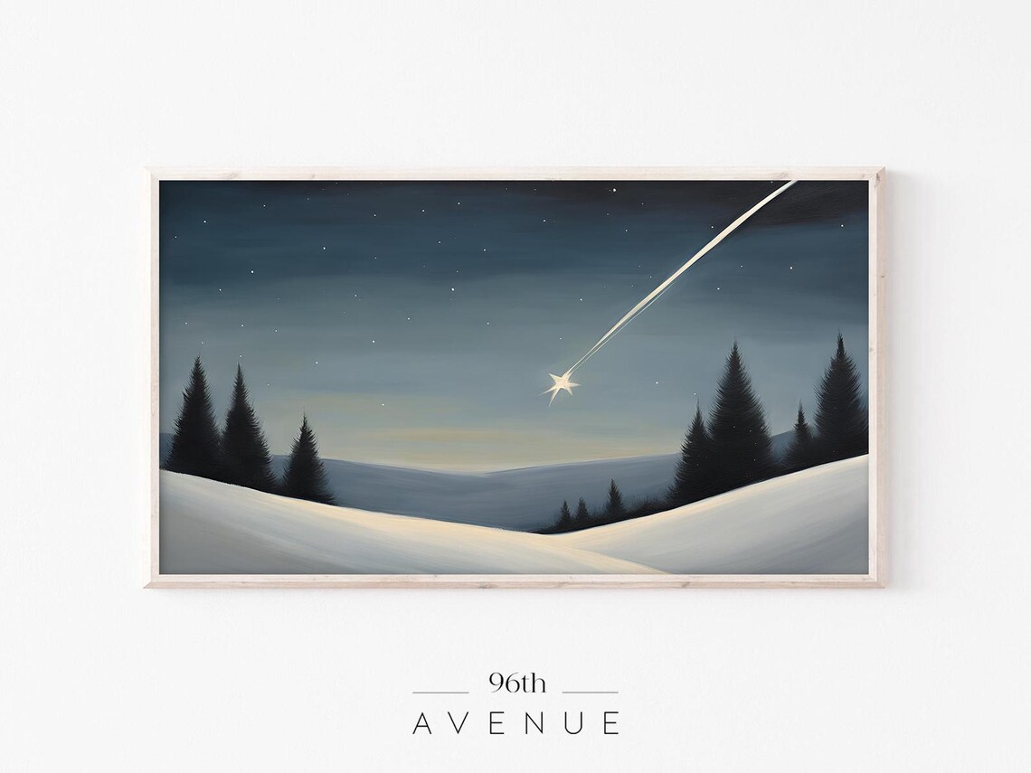 Brilliant Shooting Star Streaking Over Snowy Hills Night Poster