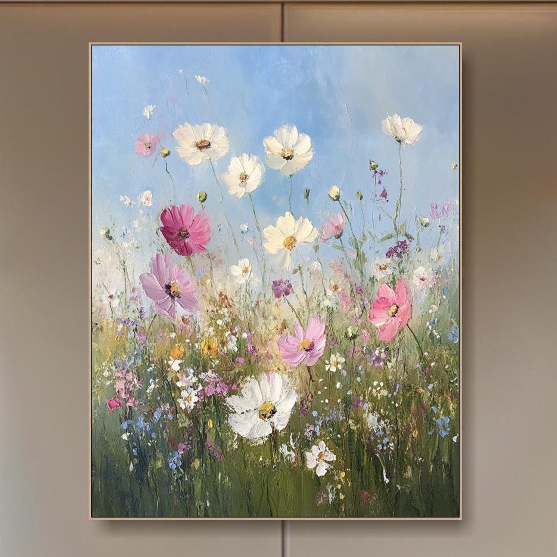 Abstract Flower Oil Painting On Original Botanical Painting Large Blue Wall Art Floral Wall Art Living Room Wall Art Acrylic Painting