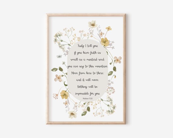 Matthew 17 20 Mustard Seed Faith Wildflower Wreath Scripture Print