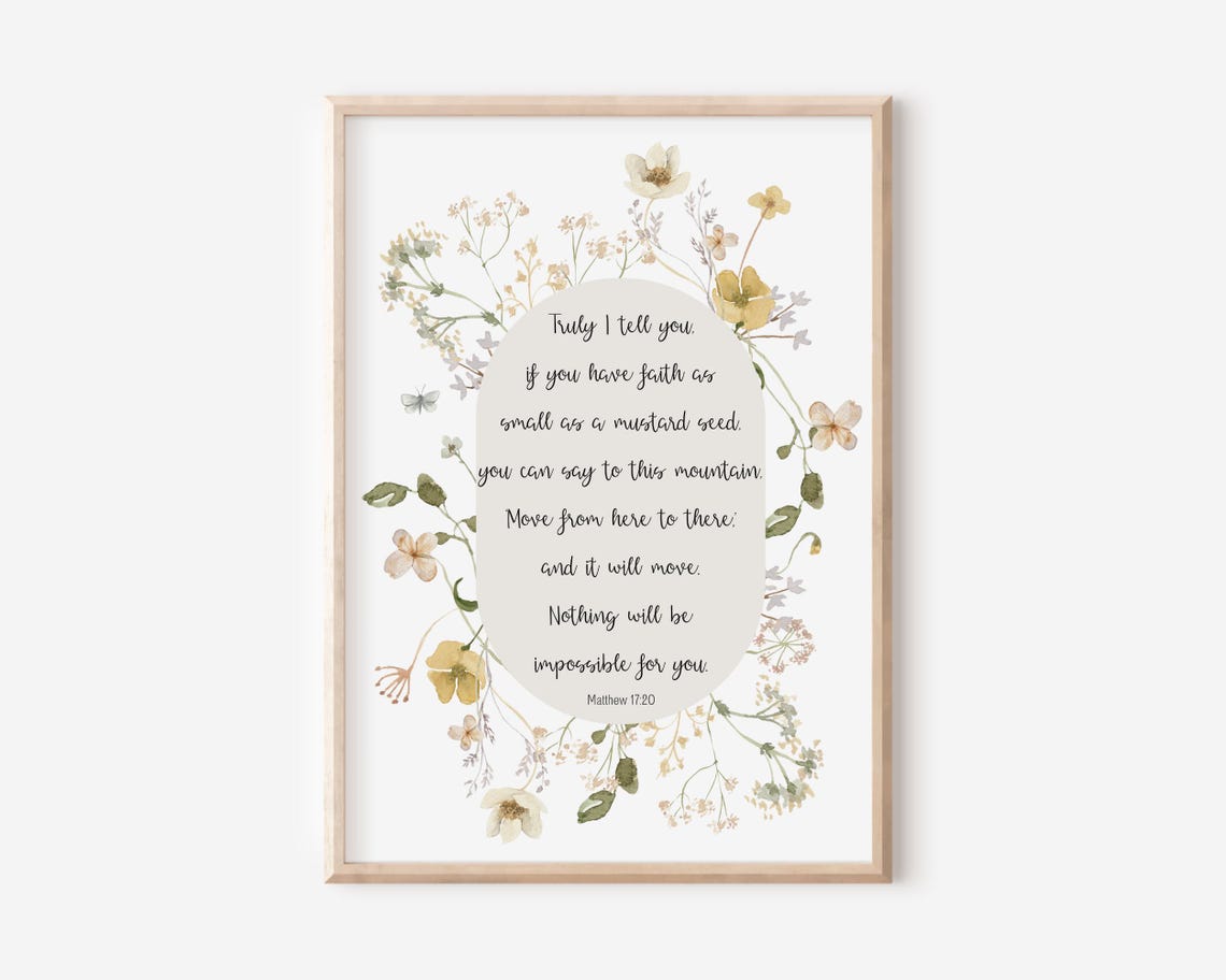 Matthew 17 20 Mustard Seed Faith Wildflower Wreath Scripture Print