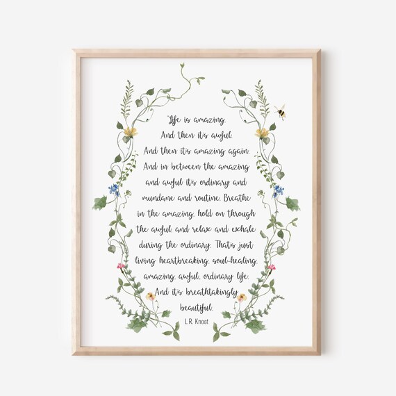 LR Knost Life Is Amazing Watercolor Wildflower Quote Art Poster