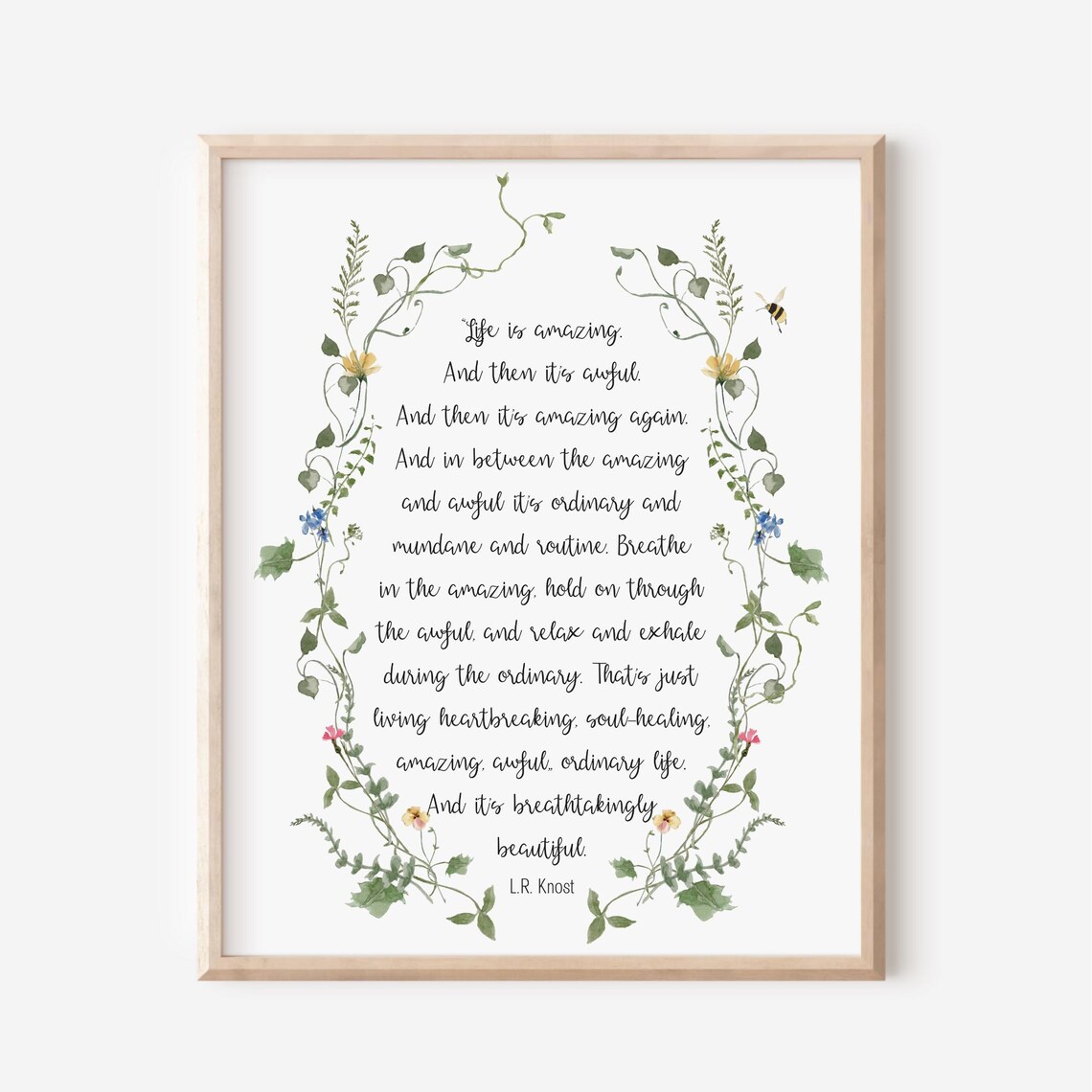 LR Knost Life Is Amazing Watercolor Wildflower Quote Art Poster
