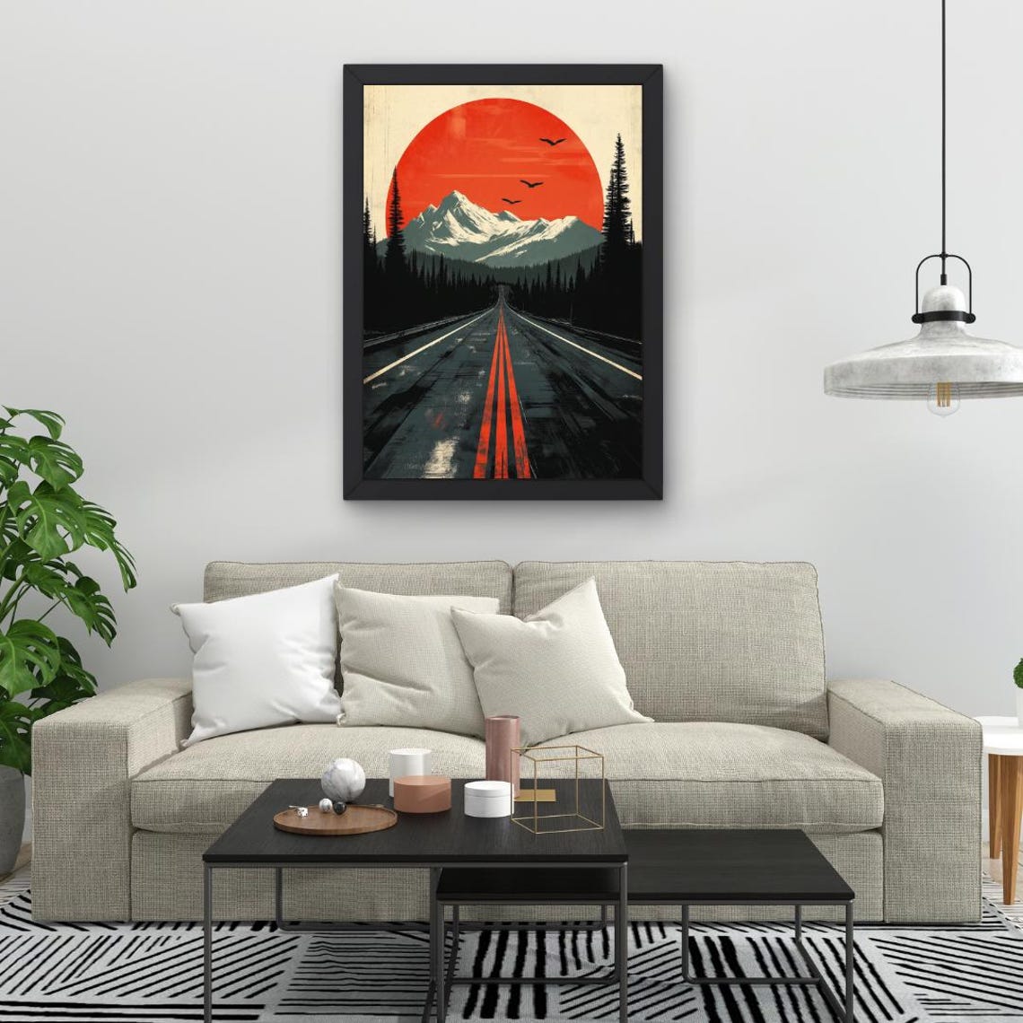 Retro Mountain Highway Sunset Red Sun Vintage Road Trip Poster - Image 3