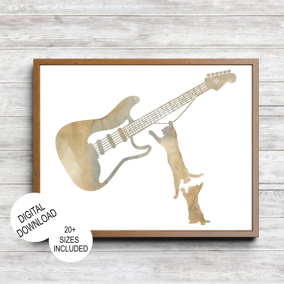 Music Themed Gender Neutral Wall Art For Kids Playroom Cute Cat Playing Guitar Home Decor Poster For Teen Bedroom Or Music Room Musician