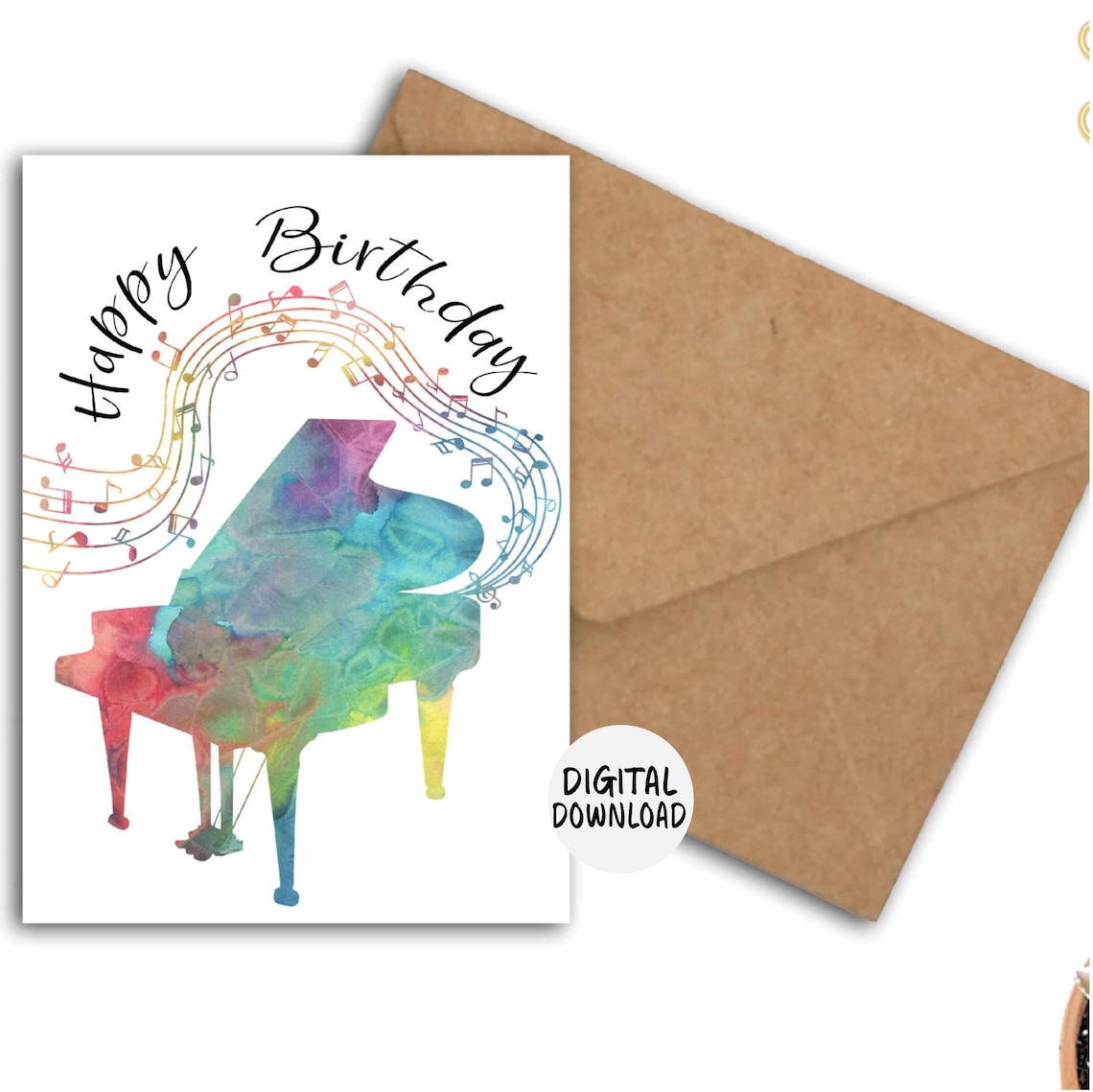 Piano Music Notes Birthday Card Gift for Teachers