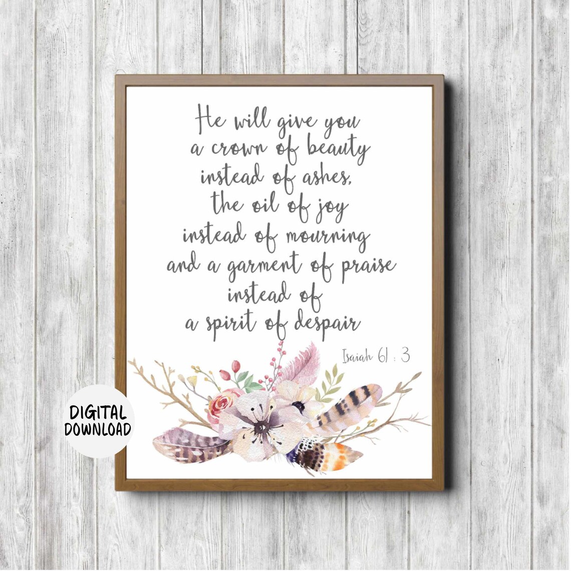 Scripture Rustic Wall Art, Isaiah 61:3 Bible Verse Art
