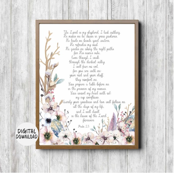 Psalm 23 The Lord Is My Shepherd Watercolor Floral Verse Poster