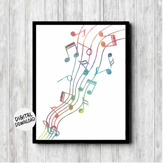 Watercolor Music Notes Art Print, Colorful Decor