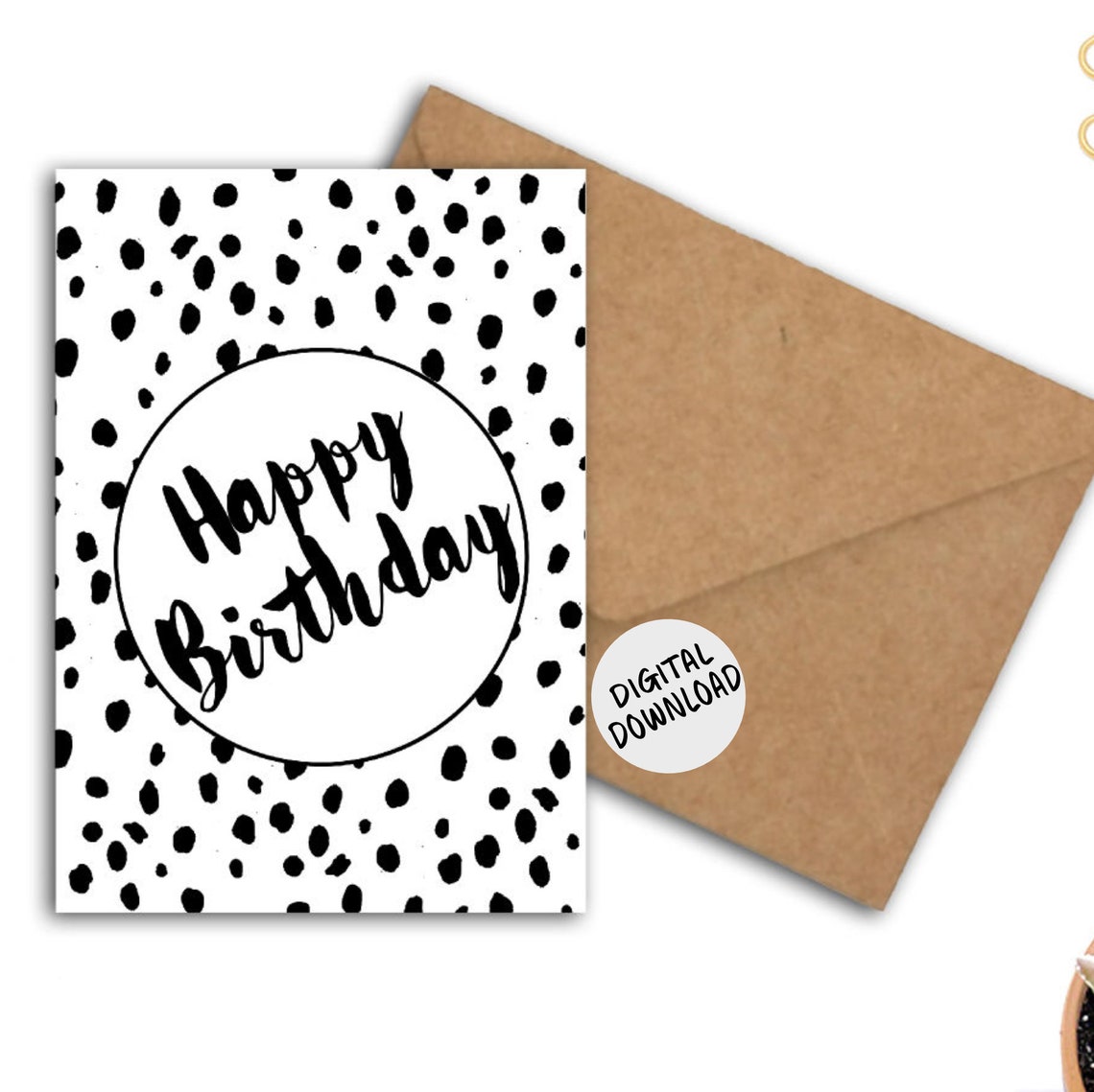Happy Birthday Black White Dalmatian Dots Printable Card Print