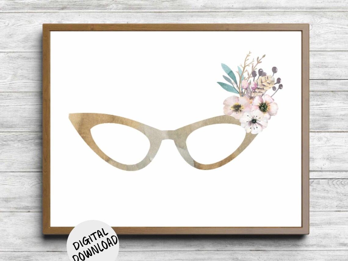 Quirky Cat Eye Glasses Watercolor With Floral Accent Art Poster