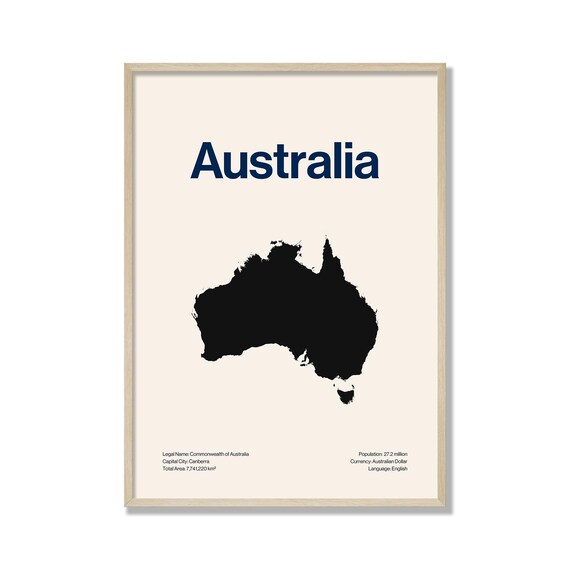 Minimalist Australia Map Print Modern Wall Art Contemporary Travel Poster Neutral Home Decor