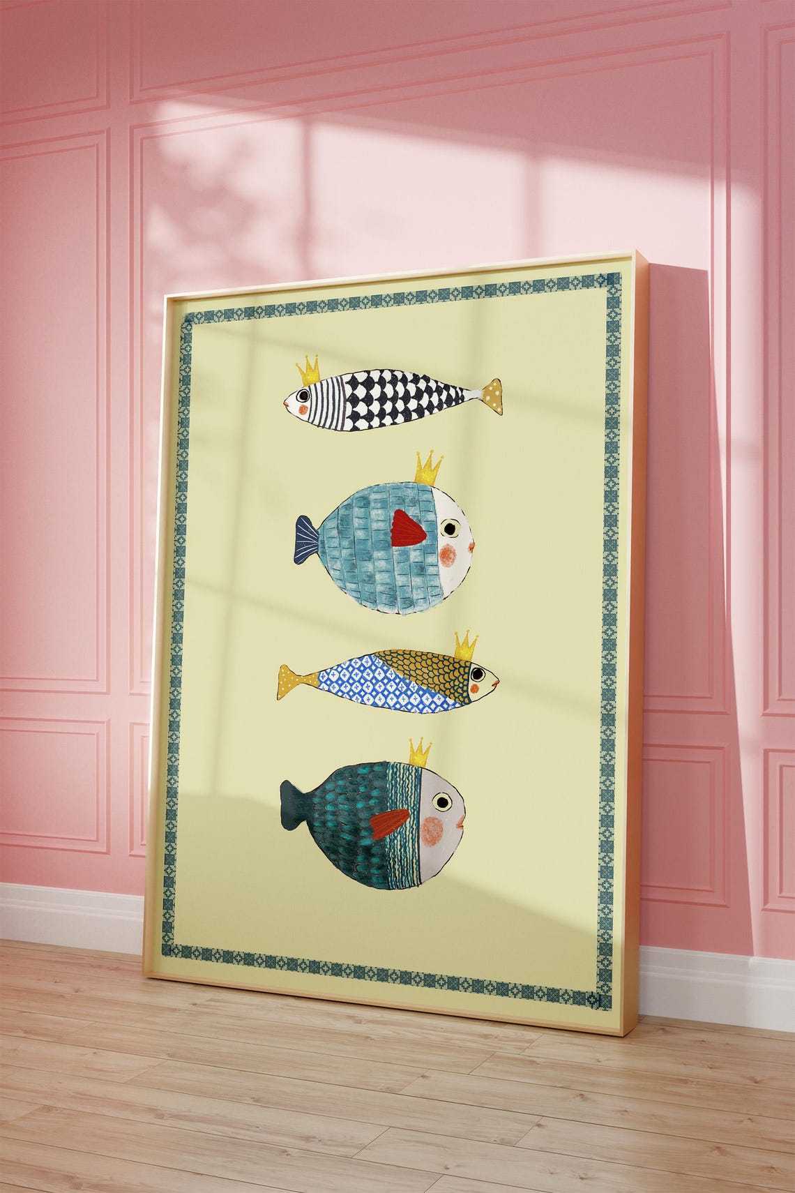 Crowned Fish Folk Art Print Colorful Whimsical Fish King Nursery Decor - Image 3