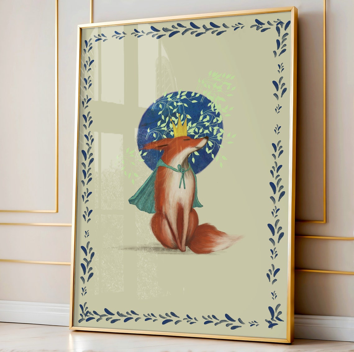 Crowned Fox King With Blue Moon Whimsical Woodland Nursery Poster - Image 3