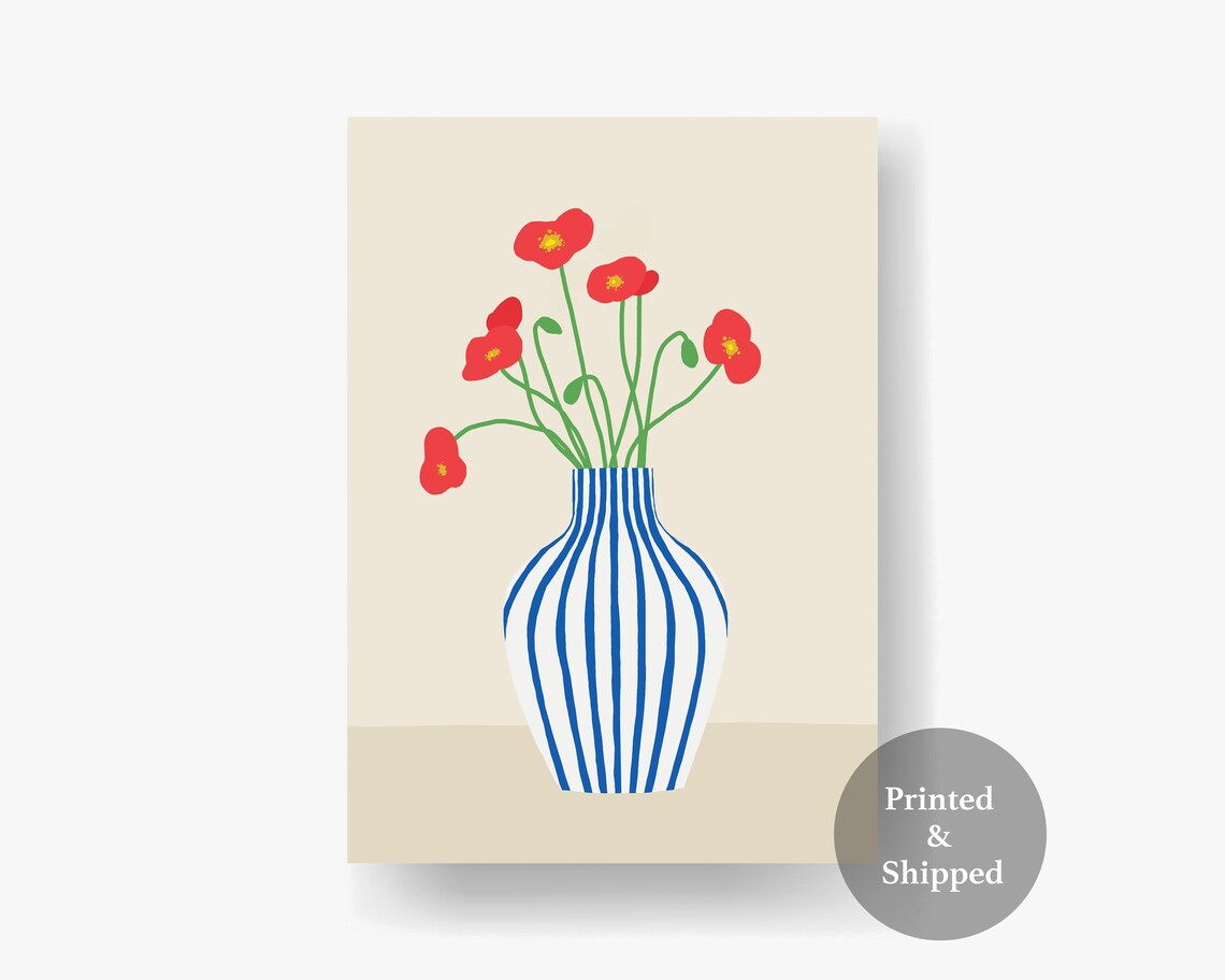 Poppies and Tulips Bouquet Art Print, Minimal Floral - Image 5