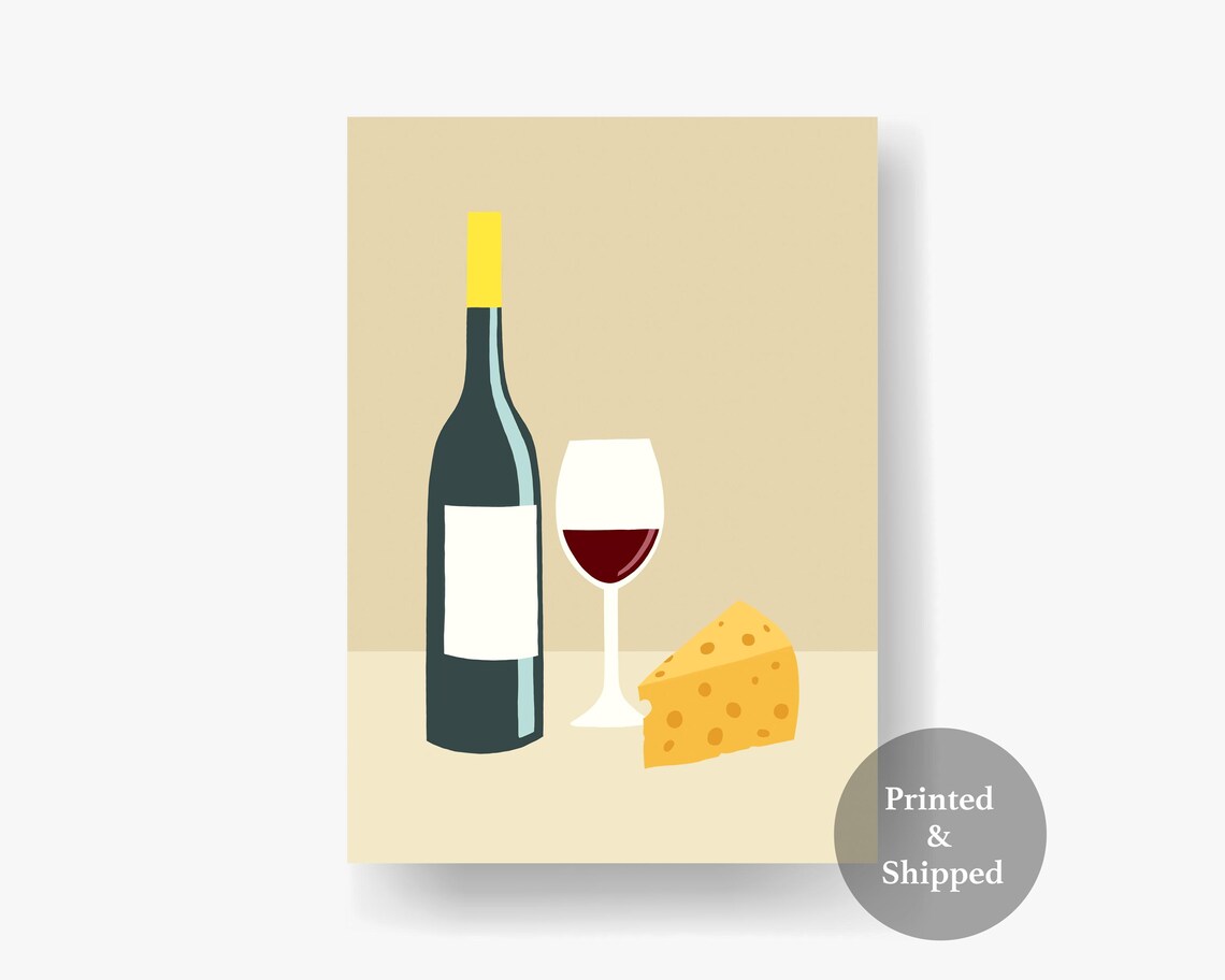 Wine And Cheese Kitchen Art Print, Minimalist Food - Image 6