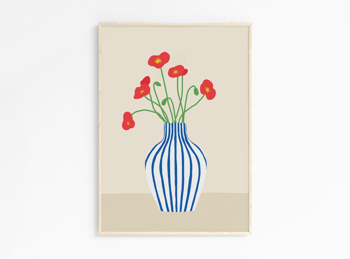 Poppies and Tulips Bouquet Art Print, Minimal Floral - Image 3