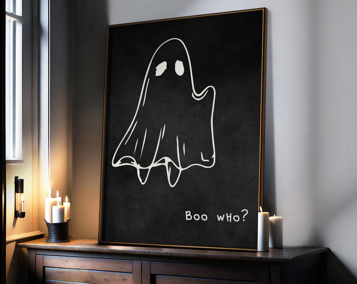 Boo Who Ghost Wall Art Halloween Decor Cute Ghost Print Funny Halloween Spooky Print Minimalist - Image 2