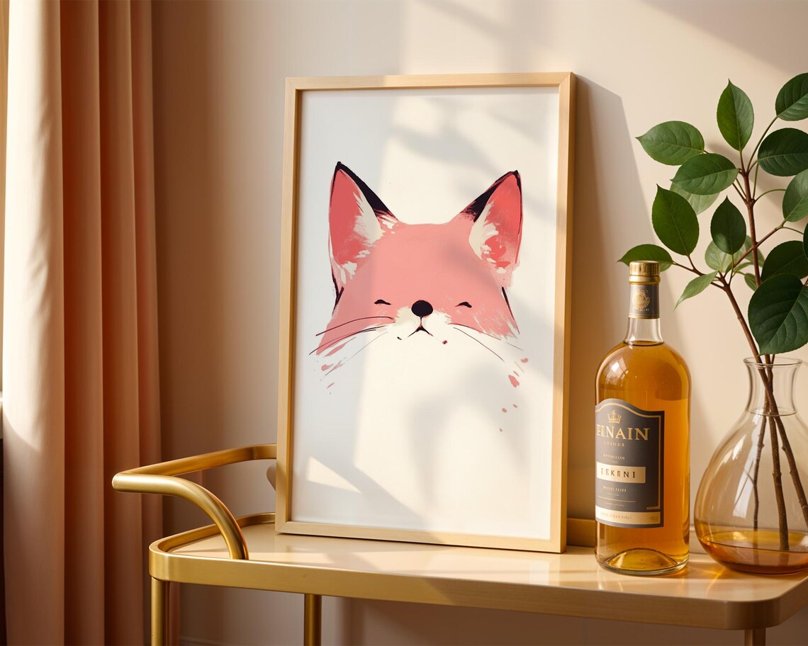 Blushing Smiling Fox Minimal Watercolor Face Cute Animal Wall Art - Image 6