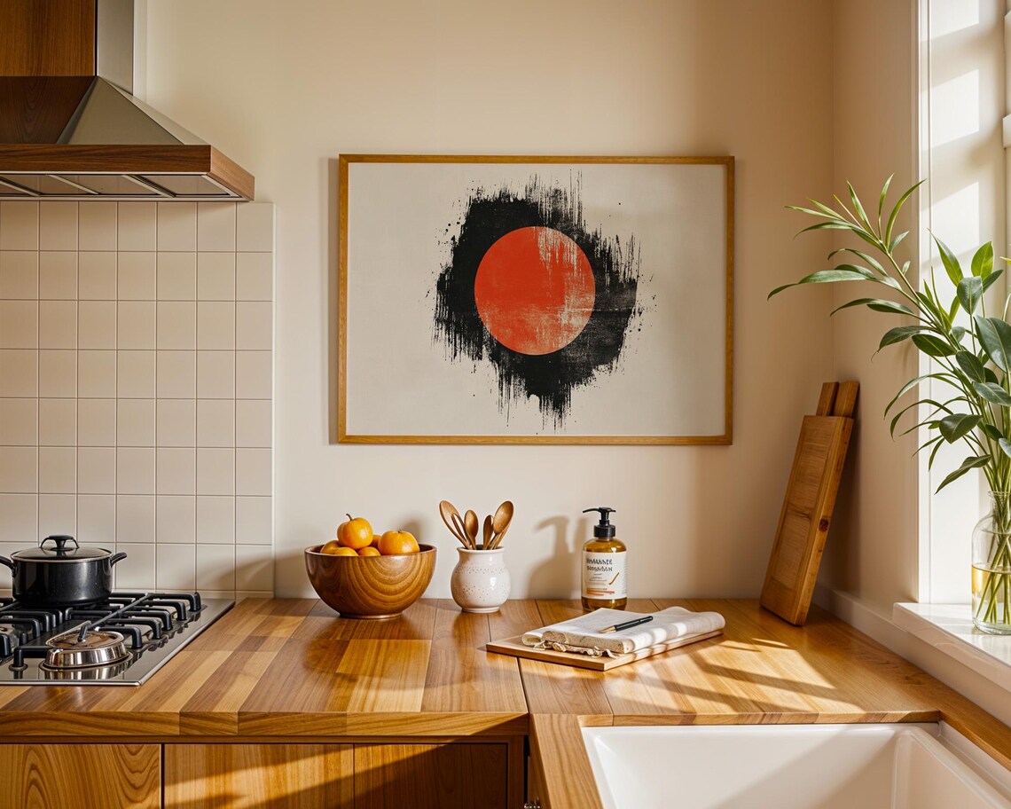 Orange Moon Art Print Modern Art Wall Art For Home Office Decor For Room Aesthetics - Image 2