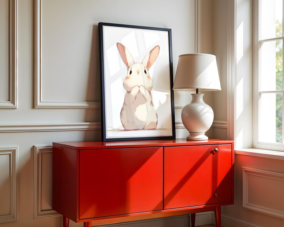 Sweet Cute White Bunny Rabbit Watercolor Nursery Animal Art Print - Image 4