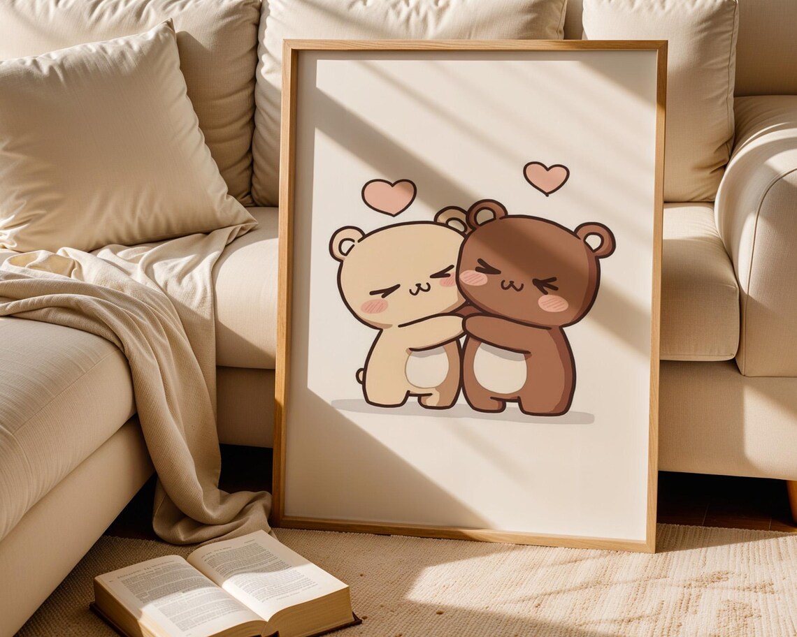 Bear Couple, Cute Couples Decor Art Print