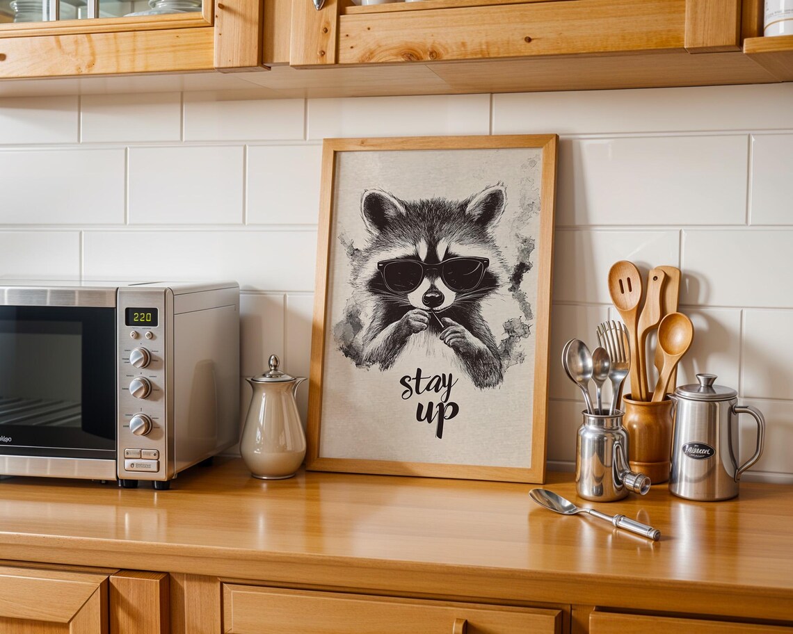 Cool Raccoon with Sunglasses Poster with Stay Up Quote Artwork - Image 5