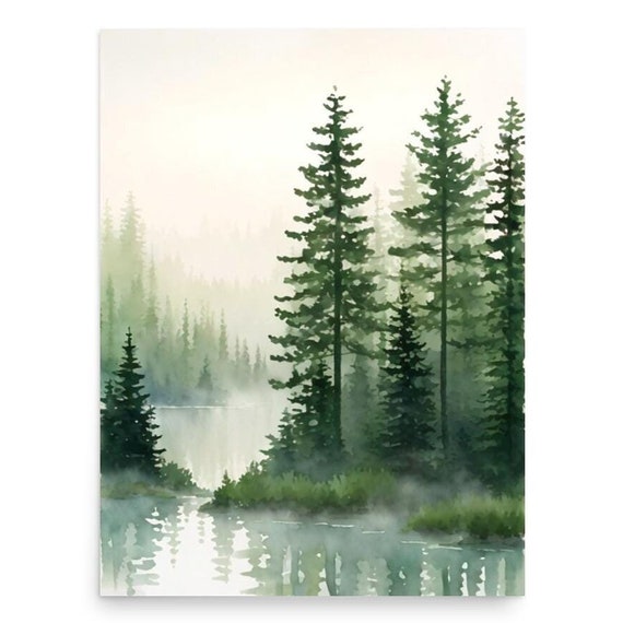 Barclay Lake Painting Washington Mountain Lake Landscape Watercolor Art Print Pine Forest Wall Art Evergreen Trees Art Pacific Northwest Art