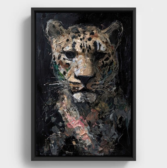 Abstract Leopard Face Bold Impasto Oil Painting Wildlife Poster