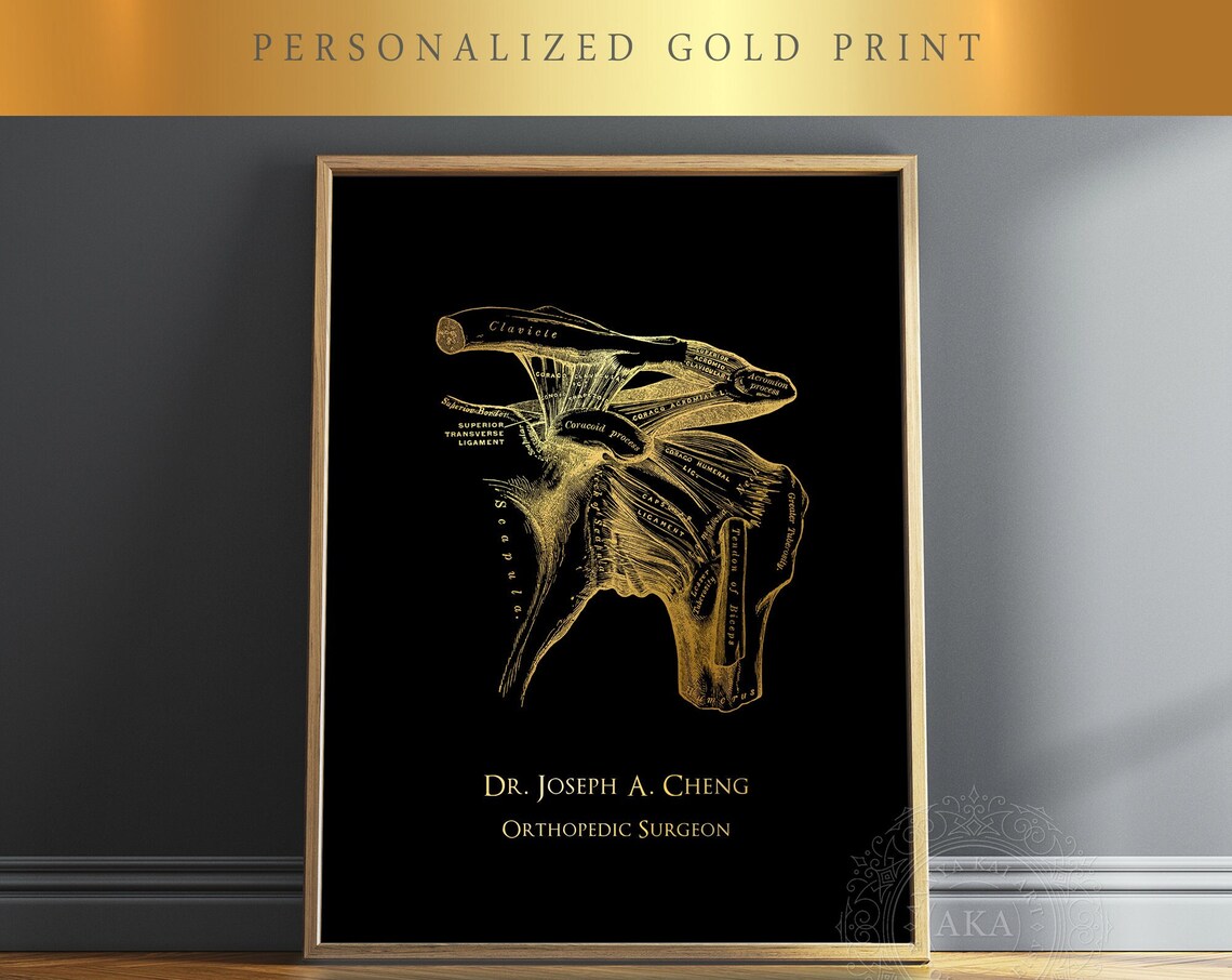 Personalized Shoulder Anatomy Gold Foil Orthopedic Surgeon Wall Print
