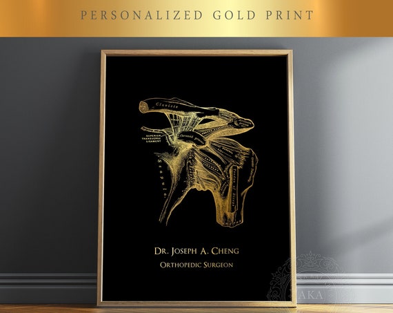 Orthopedic Doctor Gift Gold Art Print Framed Shoulder Human Anatomy Personalized Orthopaedic Surgeon Thank You Gift Appreciation Gift