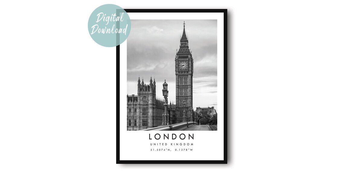 London UK Black And White Big Ben And Parliament Photo Poster