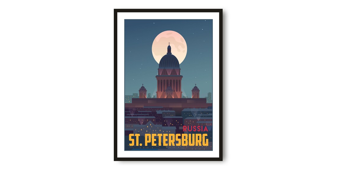 St. Petersburg Russia Moonlit Cathedral Skyline Travel Poster