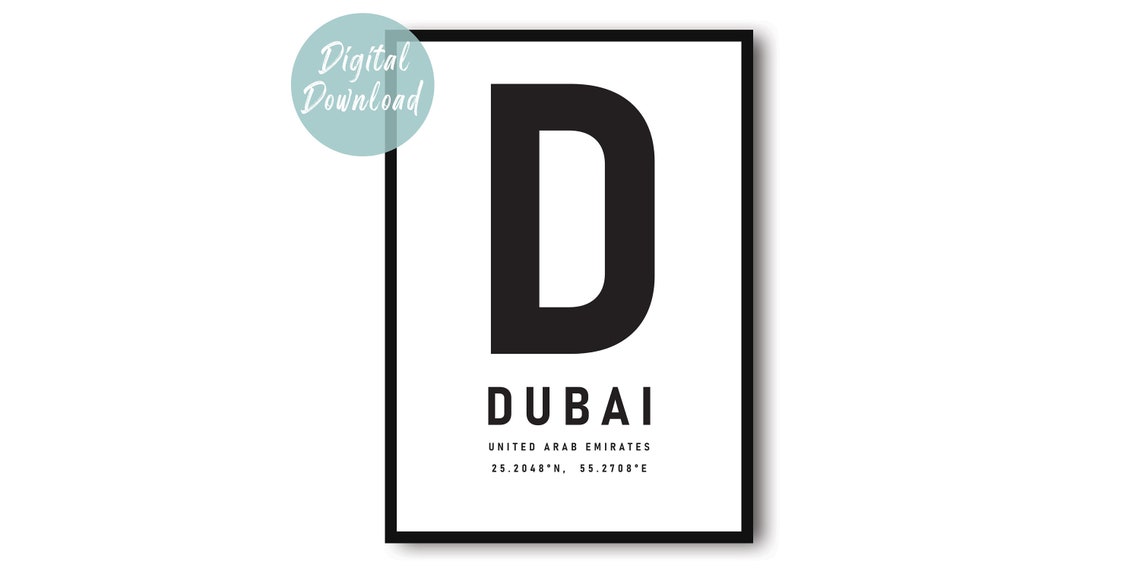 Dubai Giant Letter D Minimalist Black and White Typography Poster
