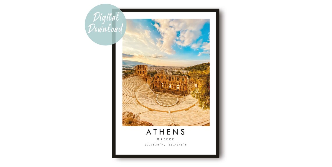 Athens Odeon of Herodes Atticus at Sunset Greece Travel Poster