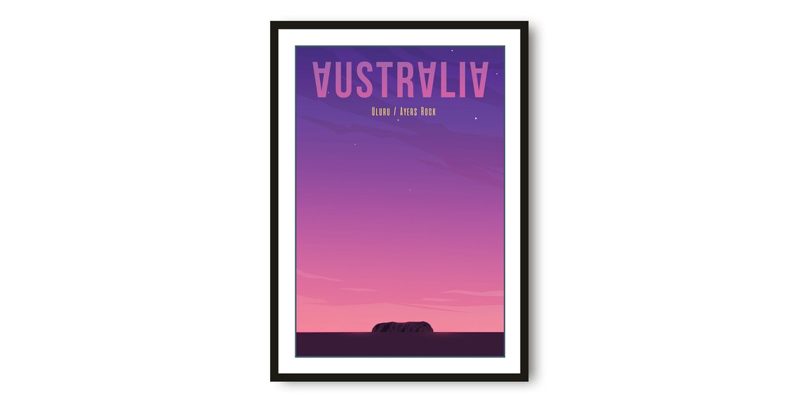 Uluru Ayers Rock Australia Purple Dusk Minimalist Travel Poster