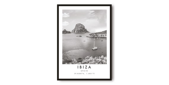 Ibiza Travel Poster, Black And White Minimalist Art Print