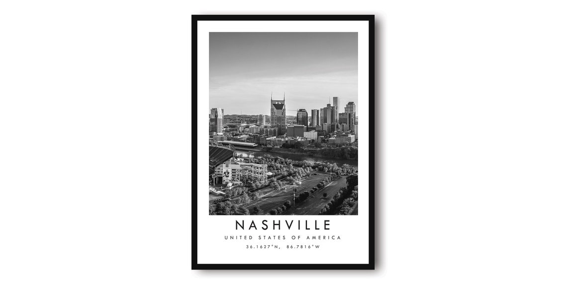 Nashville Skyline Print Black And White Wall Art