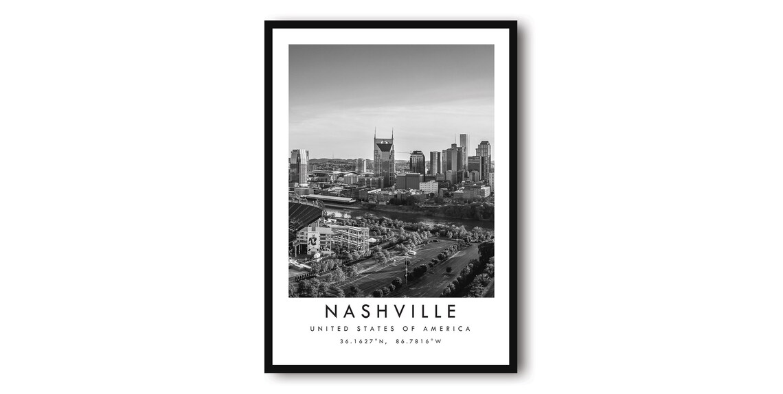 Nashville Tennessee Black and White Skyline Minimalist Travel Poster
