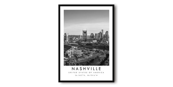 Nashville Skyline Print Black And White Wall Art