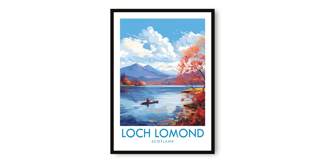 Loch Lomond Scotland Poster with Autumn Canoe on the Calm Water