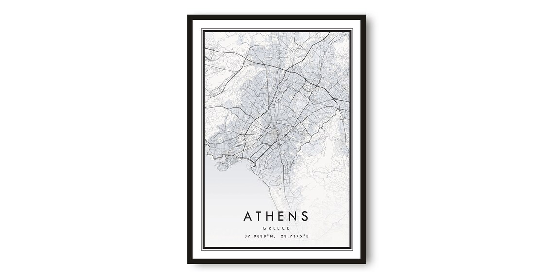 Athens Map Print Greece City Travel Poster