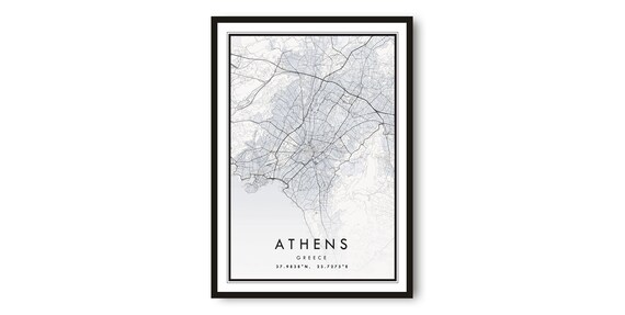 Athens Map Print Greece City Travel Poster