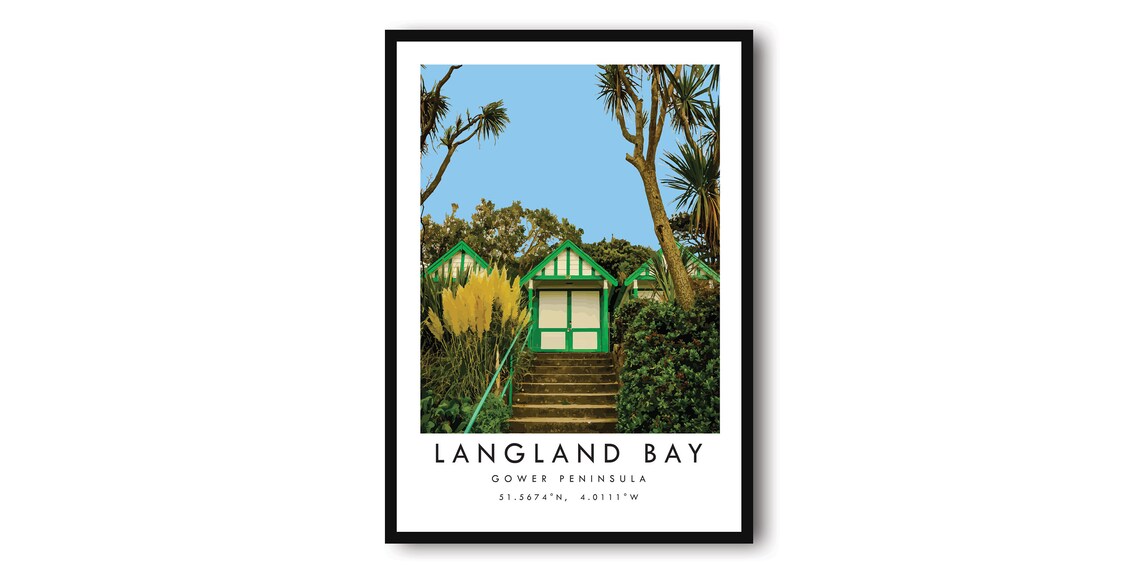 Langland Bay Gower Travel Poster, Minimalist Decor