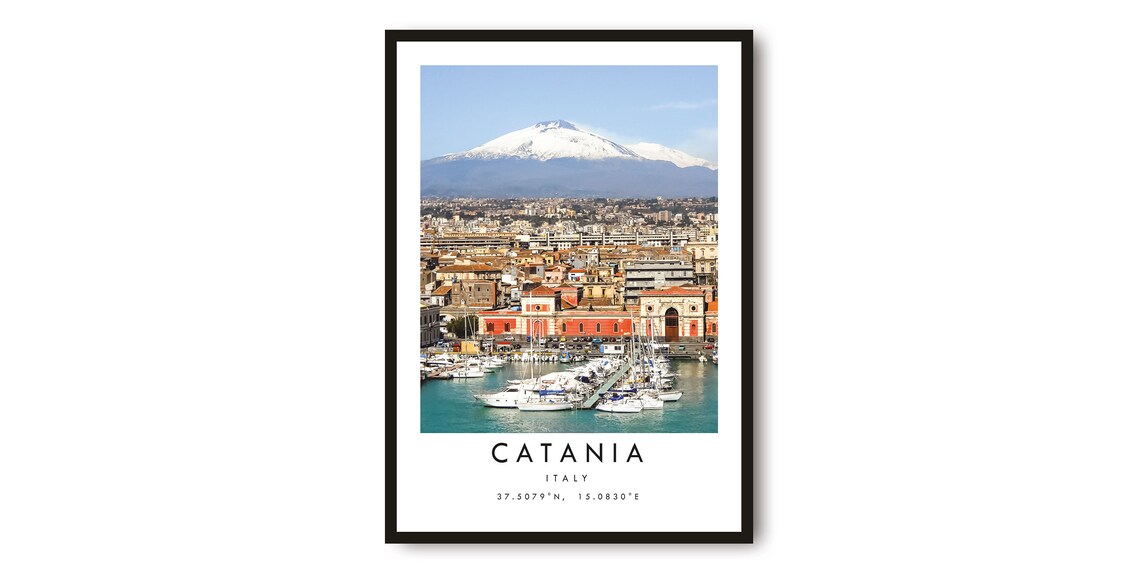 Catania Italy Mount Etna Harbor Photo Travel Destination Poster