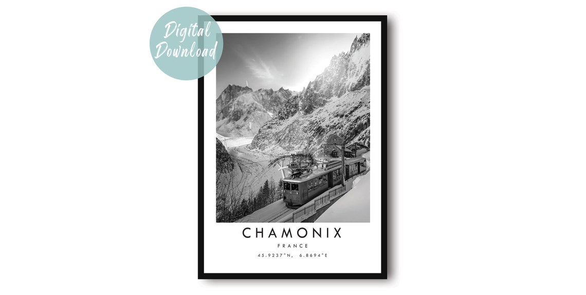 Chamonix Mountain Railway Train in Snowy Alps Winter Photo Poster